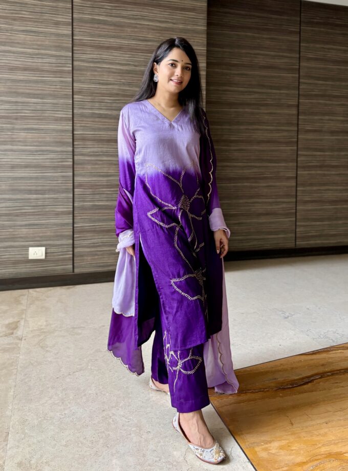 Purple Ombre Zari Embroidered Suit Set