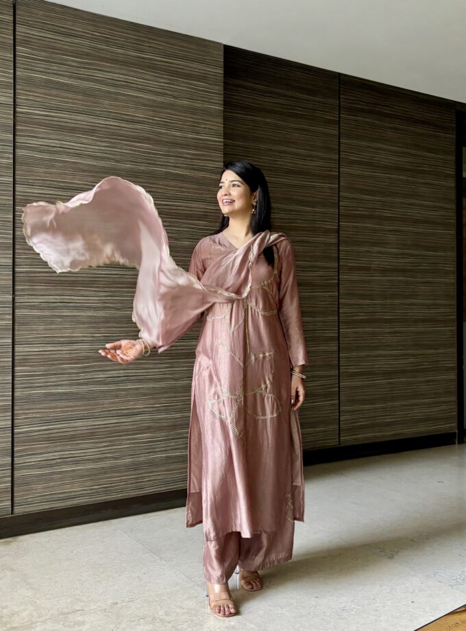 Light Brown Zari Embroidered Suit Set