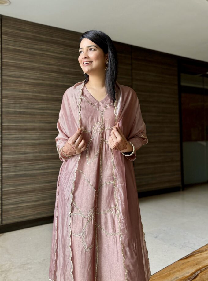 Light Brown Zari Embroidered Suit Set