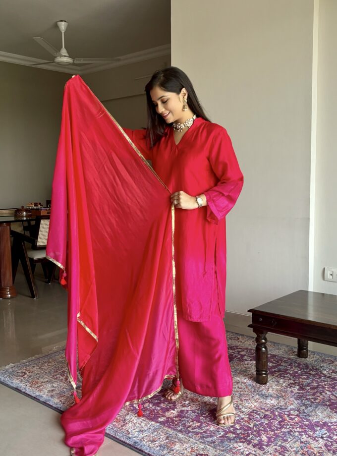 Red Pink Ombré Suit Set