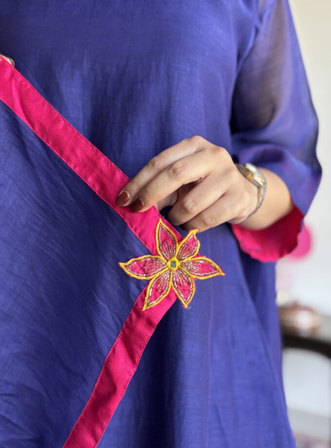 Midnight Blue Kurta Set with Pink detailing