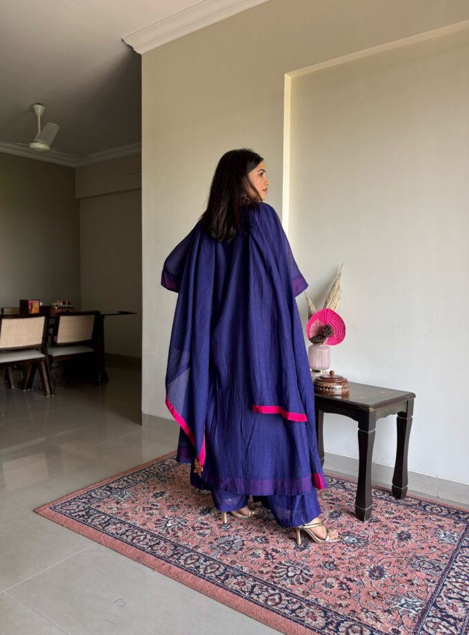 Midnight Blue Kurta Set with Pink detailing